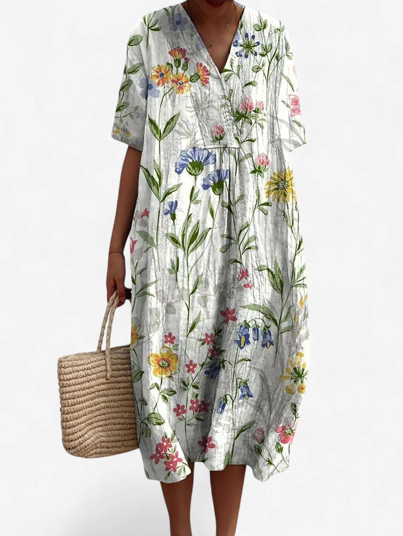 Jada | Women's Loose Fit V Neck Floral Midi Dress