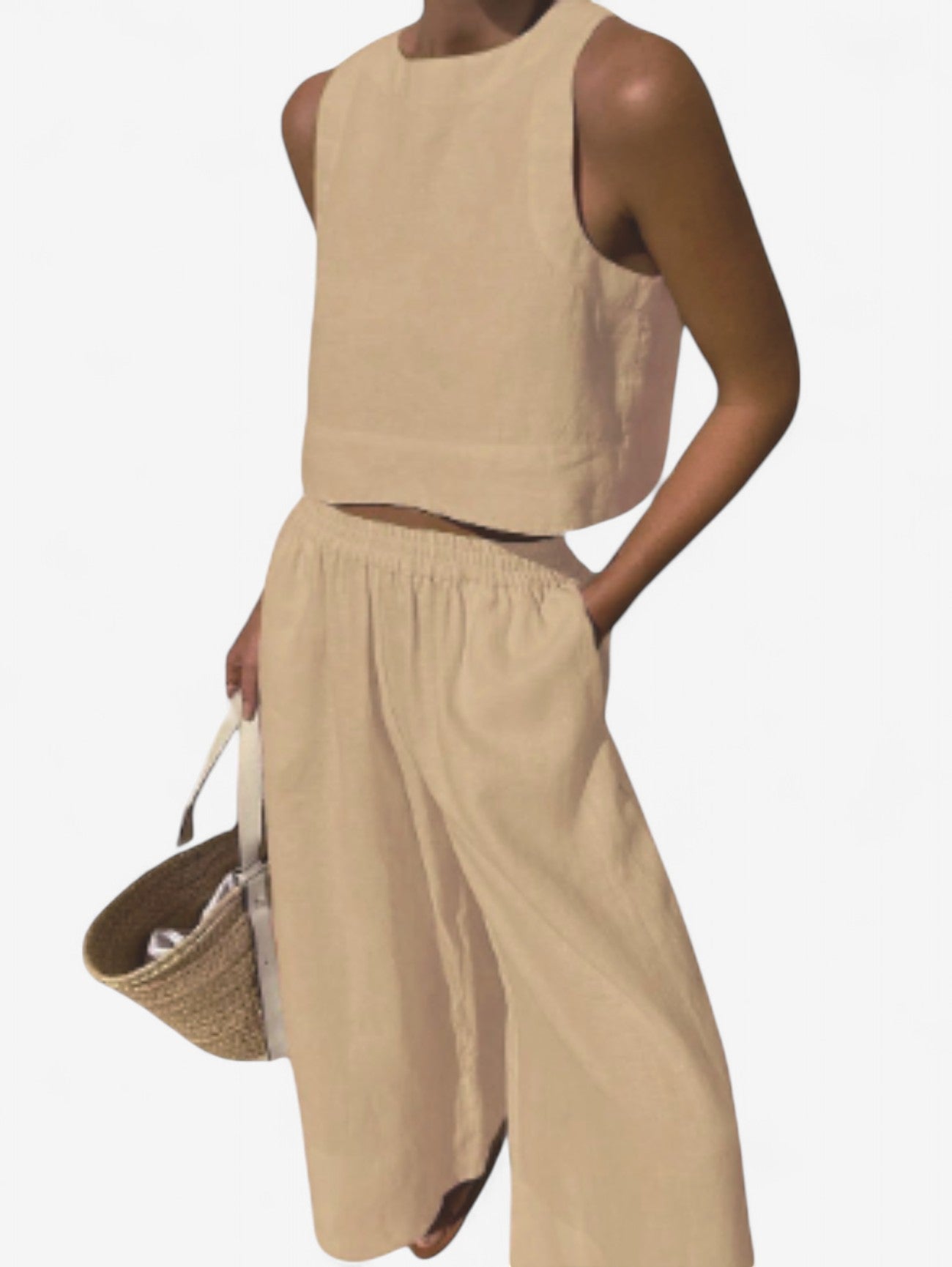 Jada | Women’s Sleeveless Crop Top and Wide Leg Pants Set