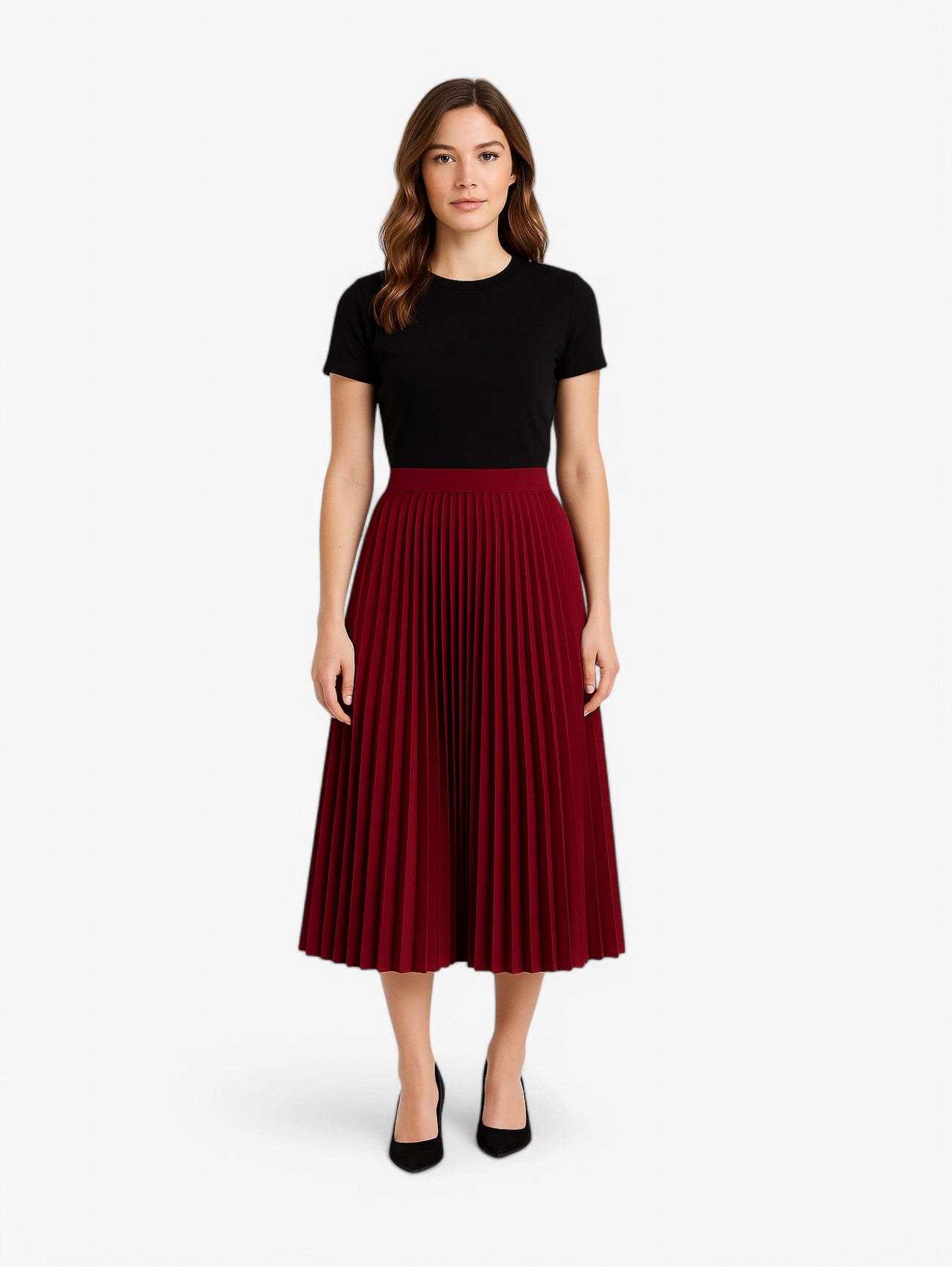 Jada | Women's High Waist Pleated A Line Elegant Midi Skirt