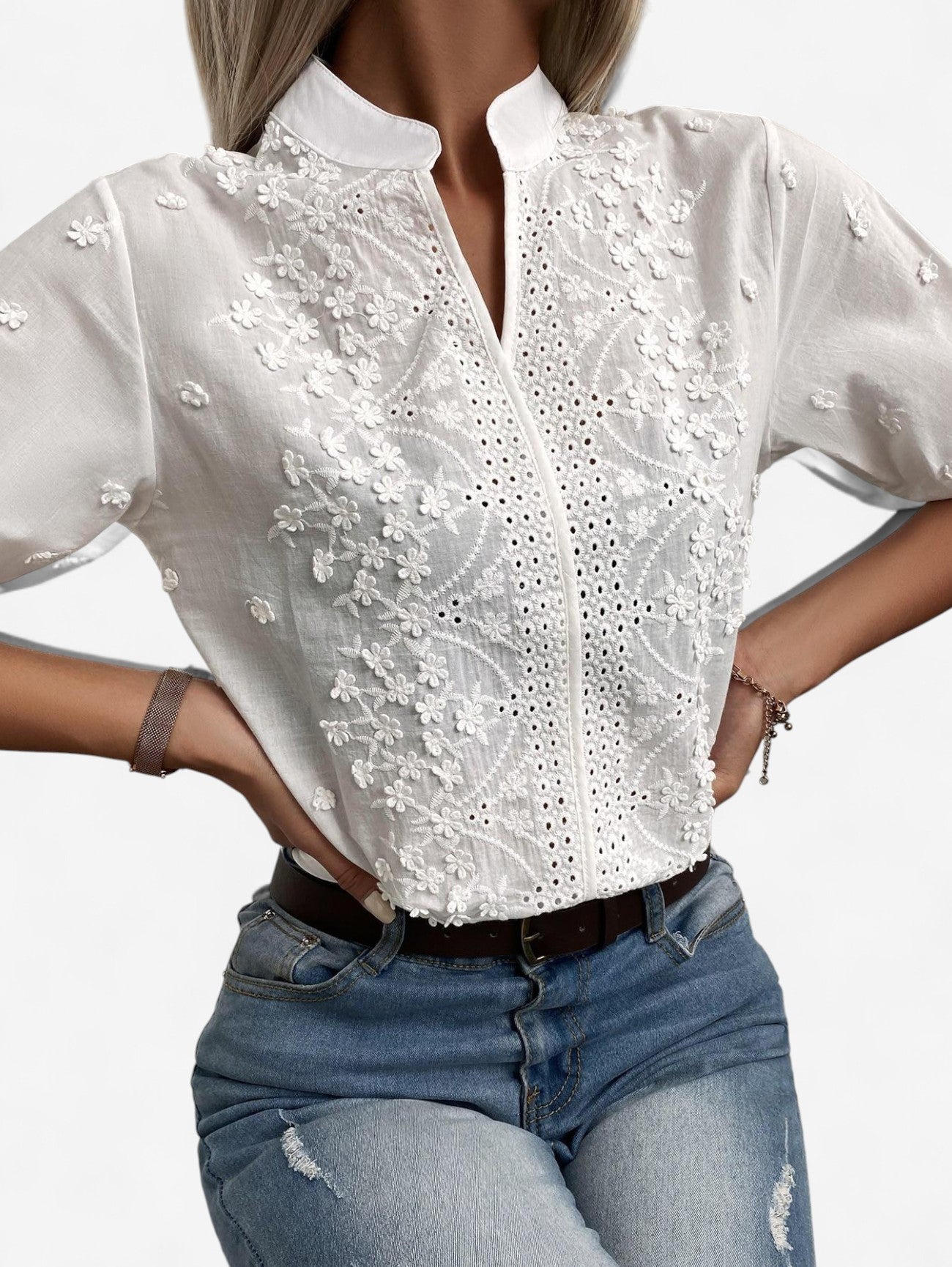 Jada | Women’s Embroidered Short Sleeve Blouse Top