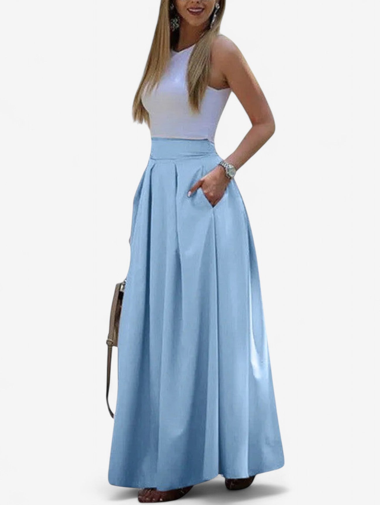 Jada | Women's High Waist  Pleated Maxi Skirt