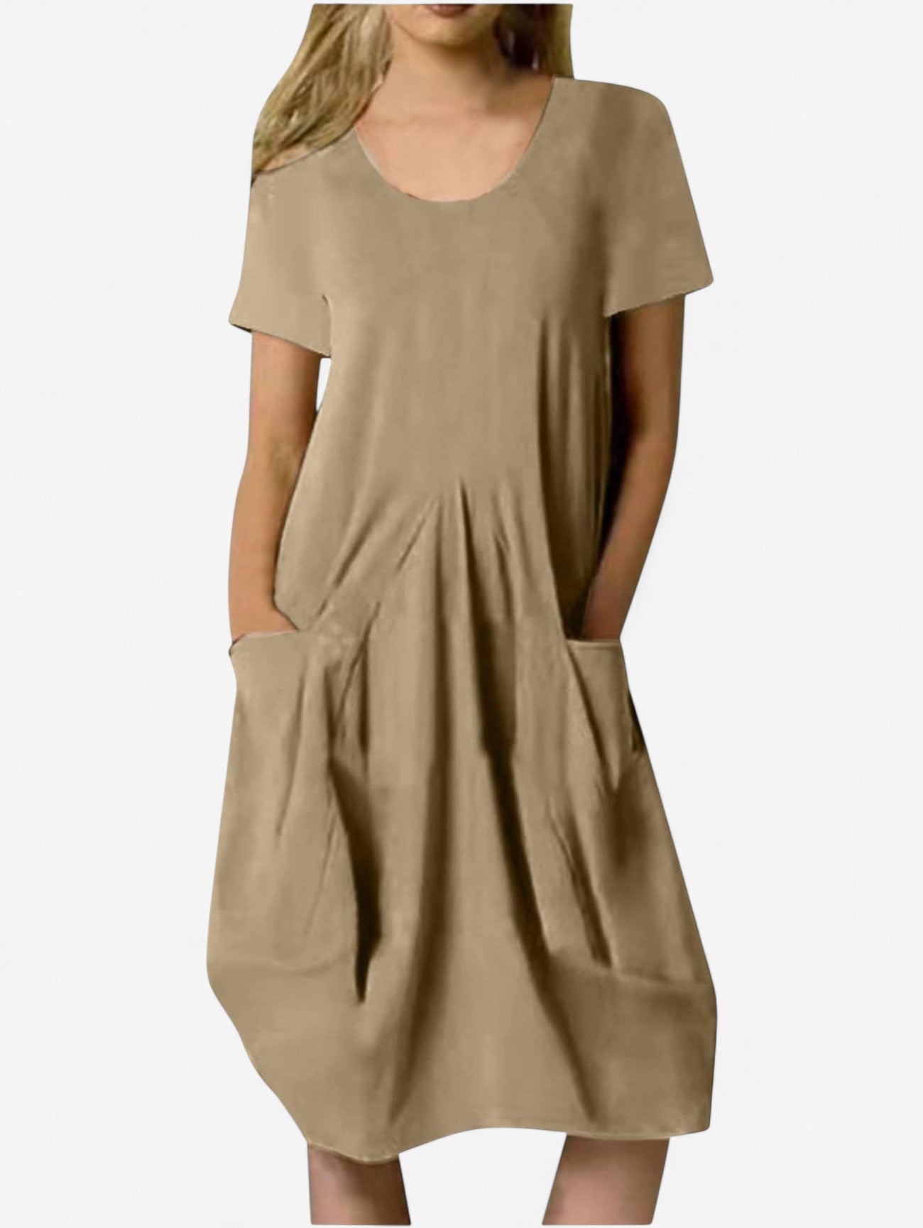 Jada | Women's Casual Short Sleeve Midi Dress with Pockets