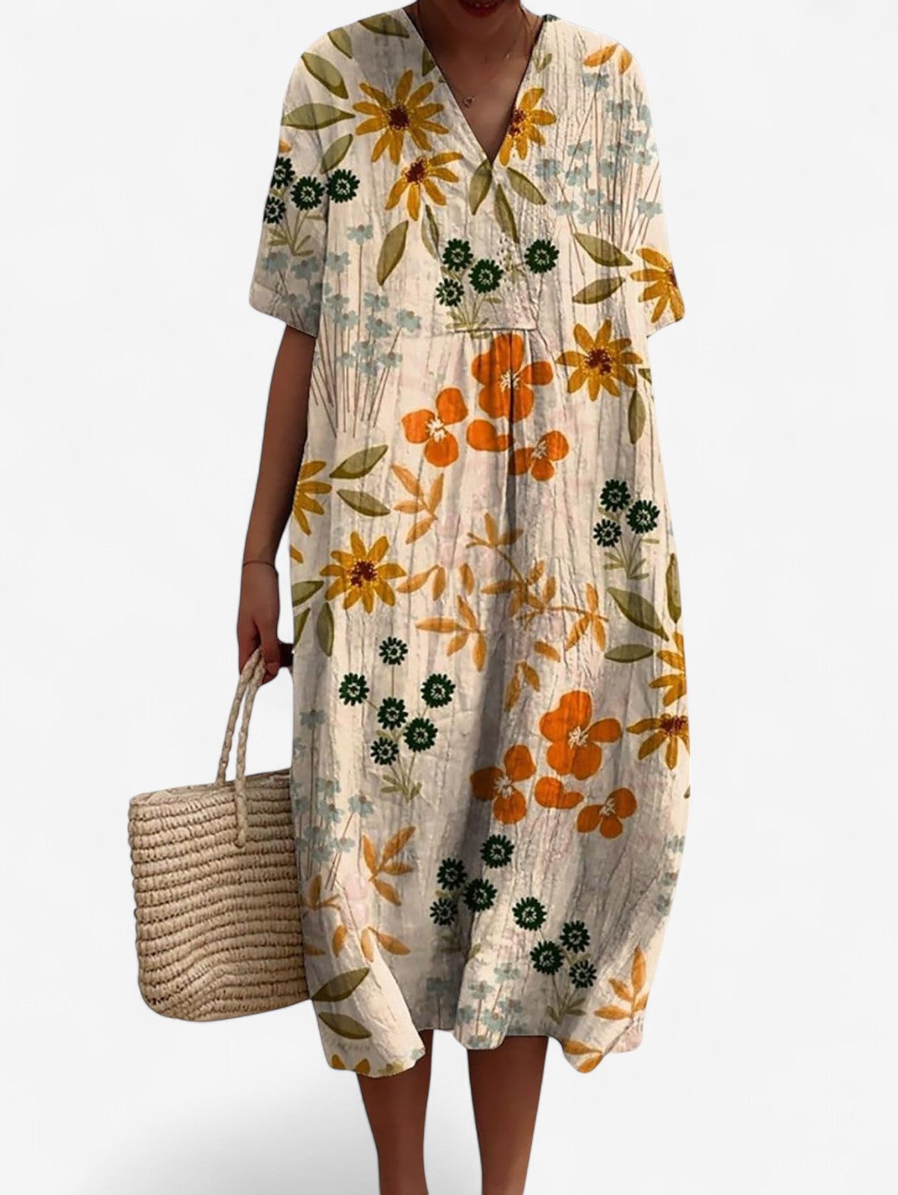 Jada | Women's Loose Fit V Neck Floral Midi Dress