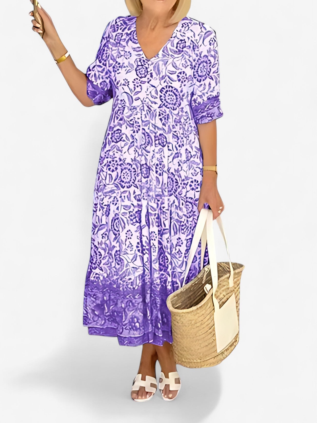 Jada | Women's Boho Floral Print V Neck Wrap Midi Dress
