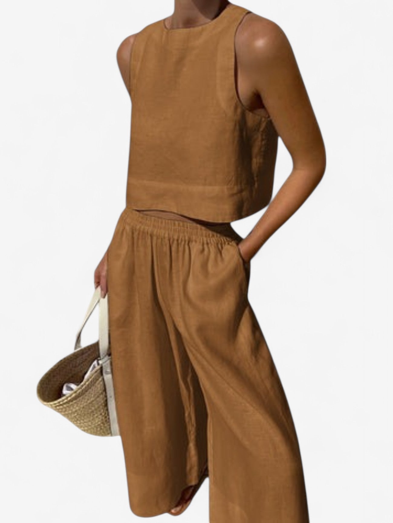 Jada | Women’s Sleeveless Crop Top and Wide Leg Pants Set