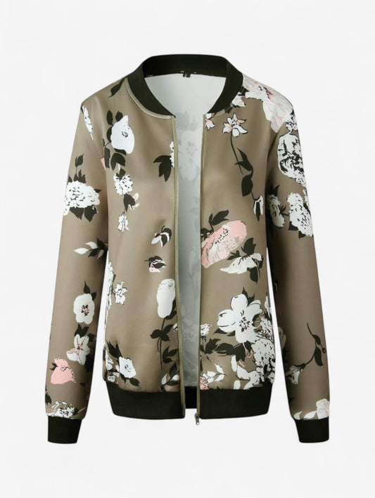 Jada | Women's Floral Zip Up Bomber Jacket Long Sleeve