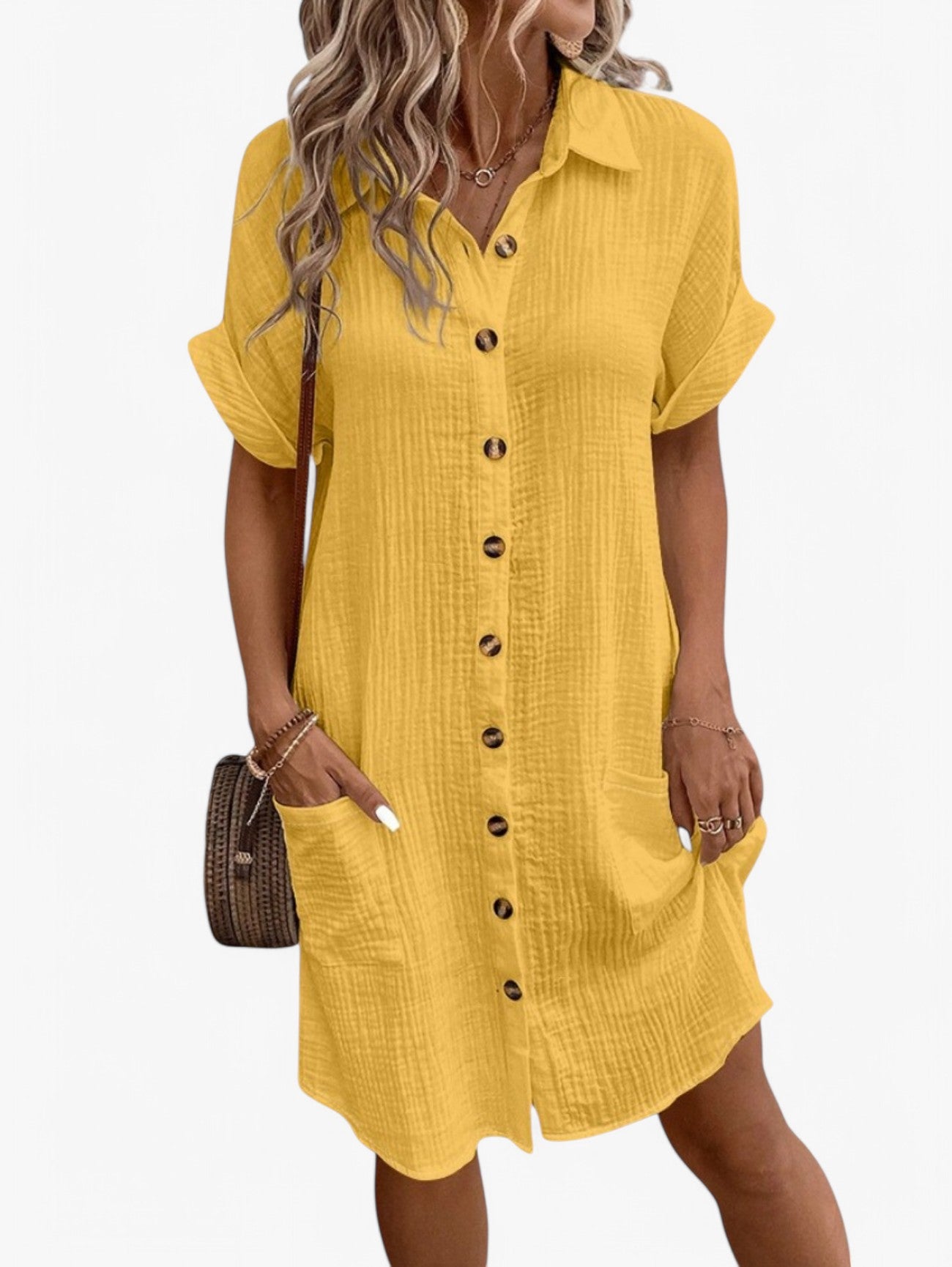Jada | Women’s Button-Down Short Sleeve Summer Midi Dress