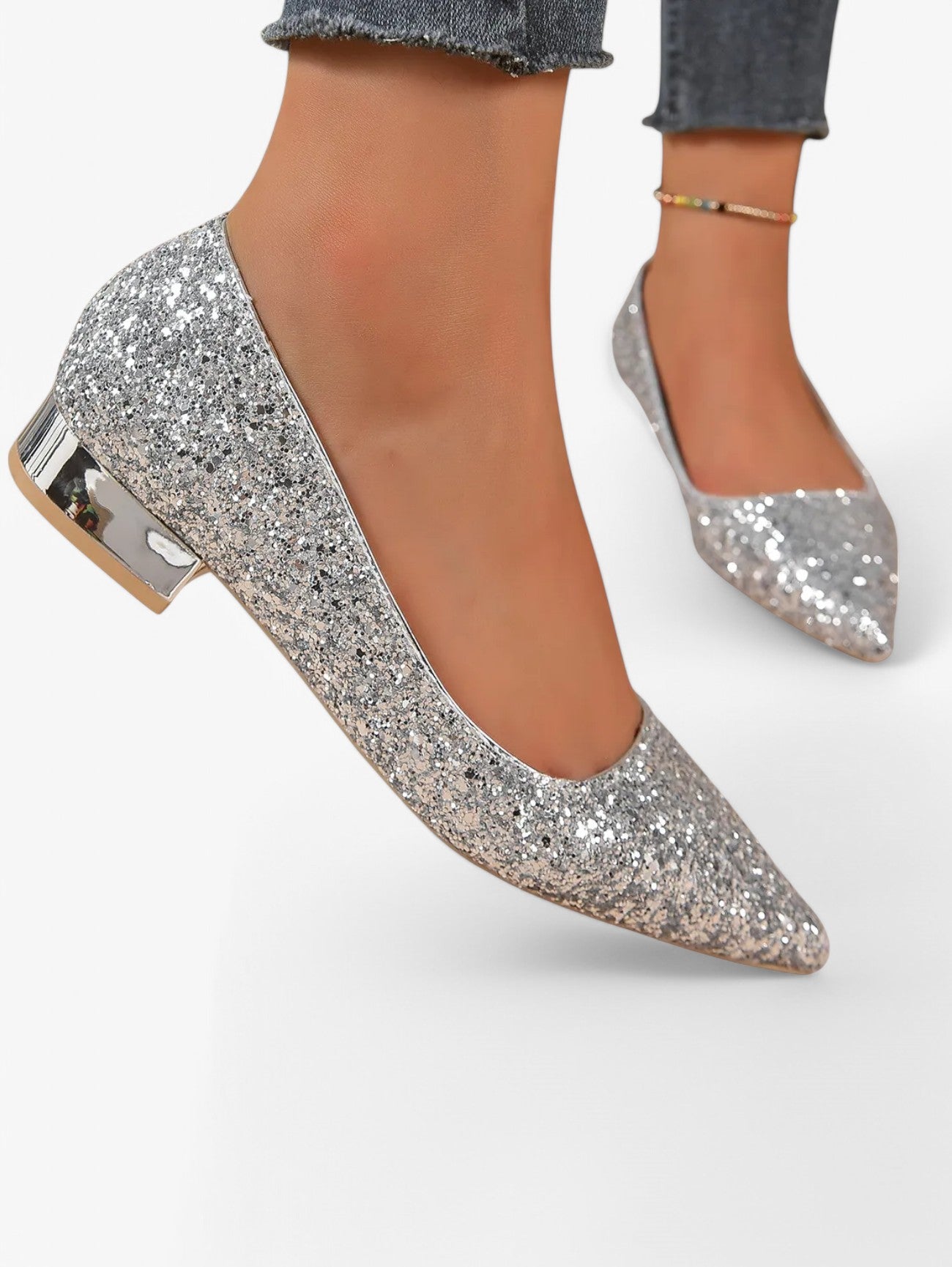 Jada | Women's Pointed Toe Glitter Block Heel Pumps