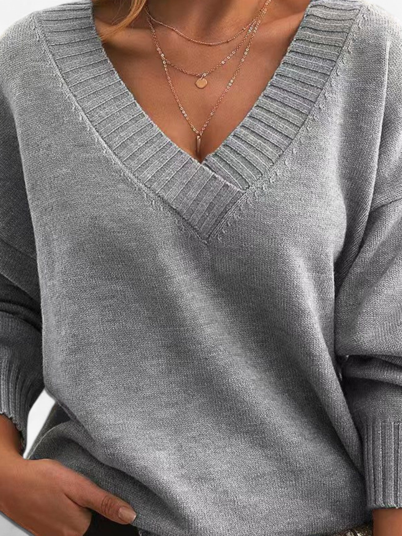 Jada | Women’s V Neck Long Sleeve Knit Sweater Pullover