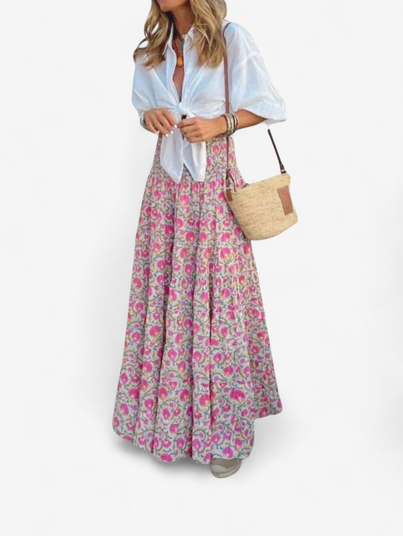 Jada | Women's Boho High Waist Maxi Skirt with Geometric Print