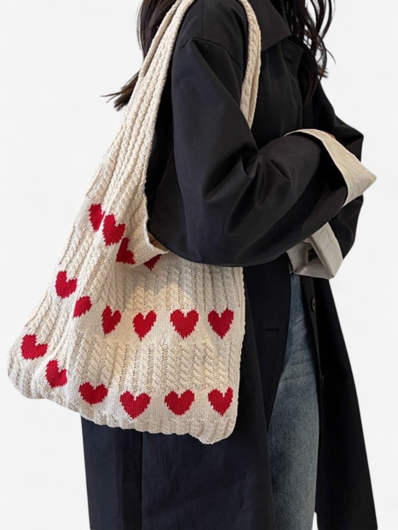 Jada | Women's Large Soft Crochet Heart Tote Bag