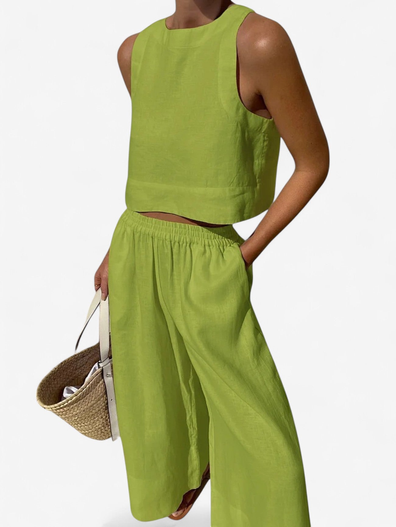 Jada | Women’s Sleeveless Crop Top and Wide Leg Pants Set