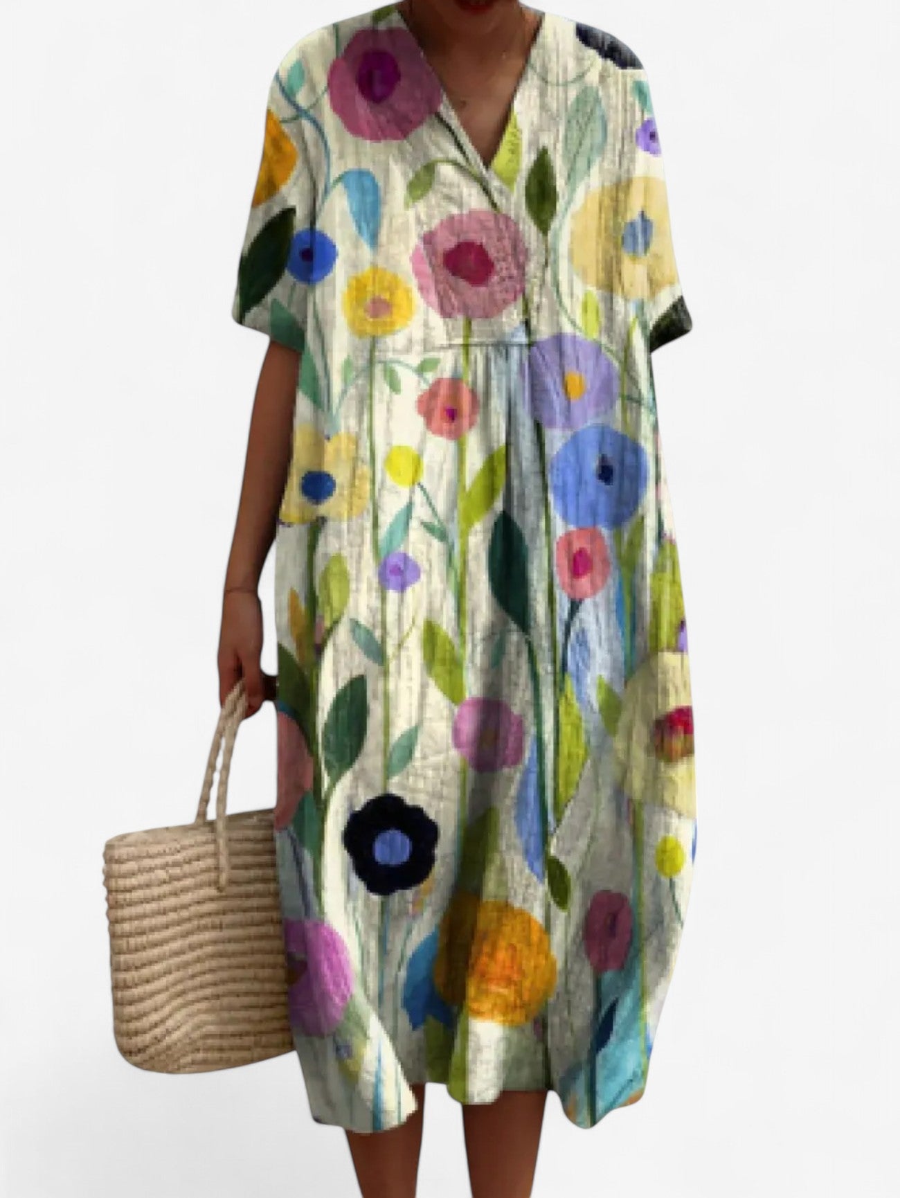 Jada | Women's Loose Fit V Neck Floral Midi Dress