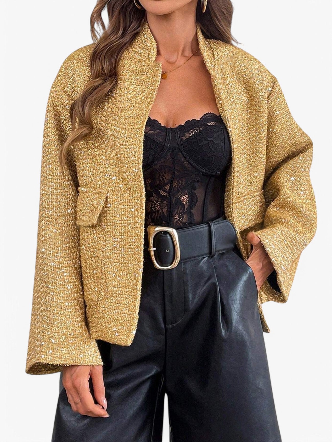 Jada | Women’s Elegant Sequin Tweed Glitter Bomber Blazer Jacket