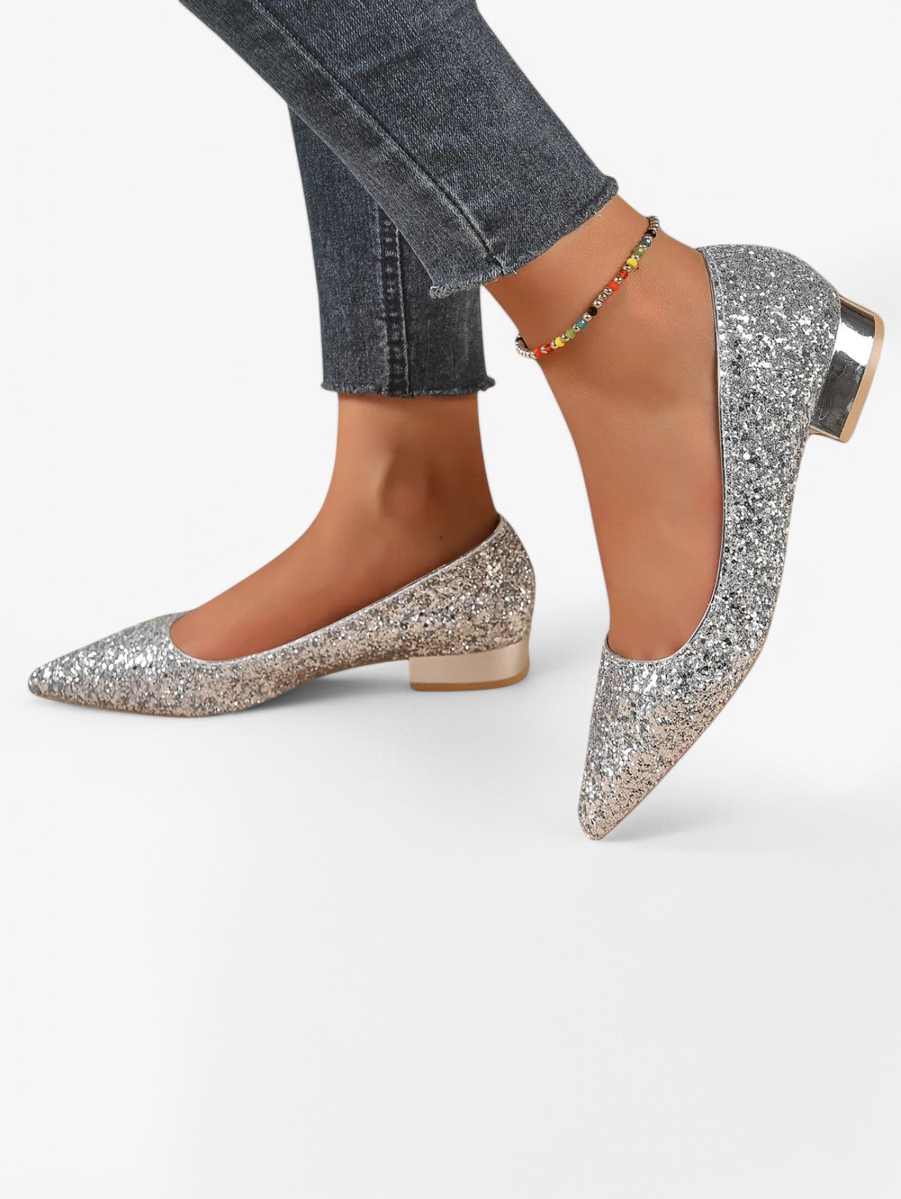 Jada | Women's Pointed Toe Glitter Block Heel Pumps