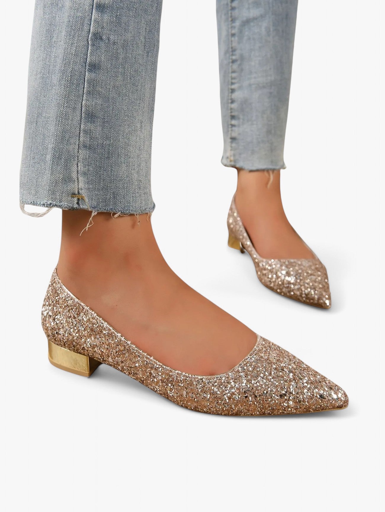 Jada | Women's Pointed Toe Glitter Block Heel Pumps
