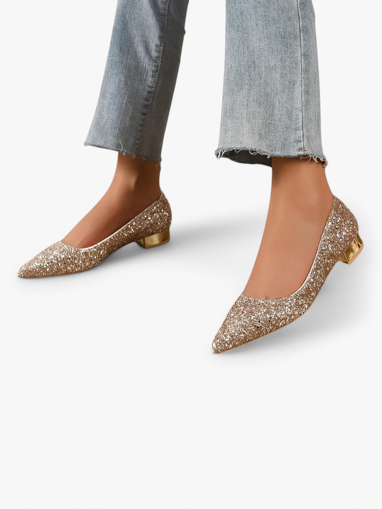Jada | Women's Pointed Toe Glitter Block Heel Pumps