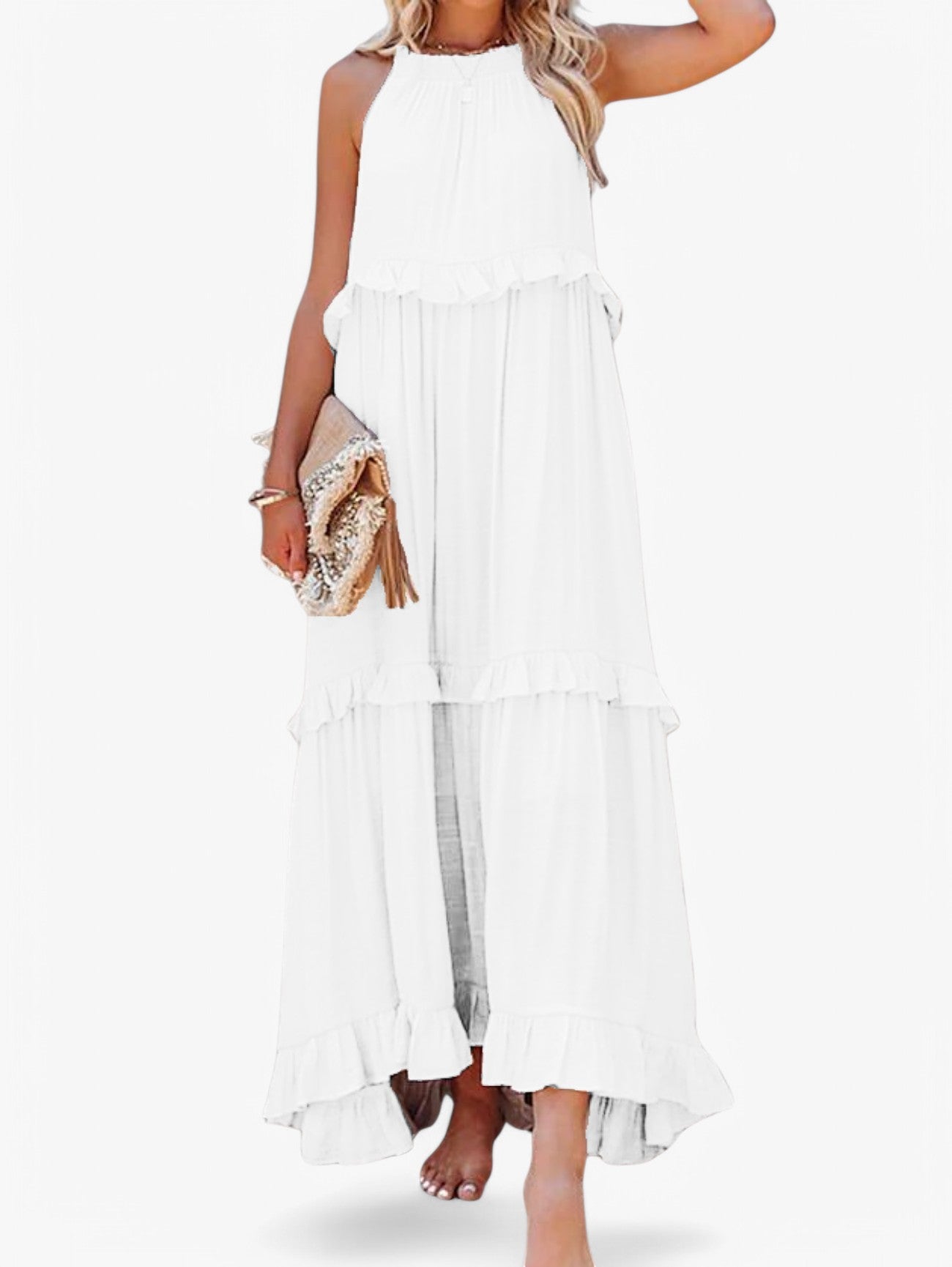 Jada | Women's Sleeveless Halter Neck Pleated Summer Maxi Dress