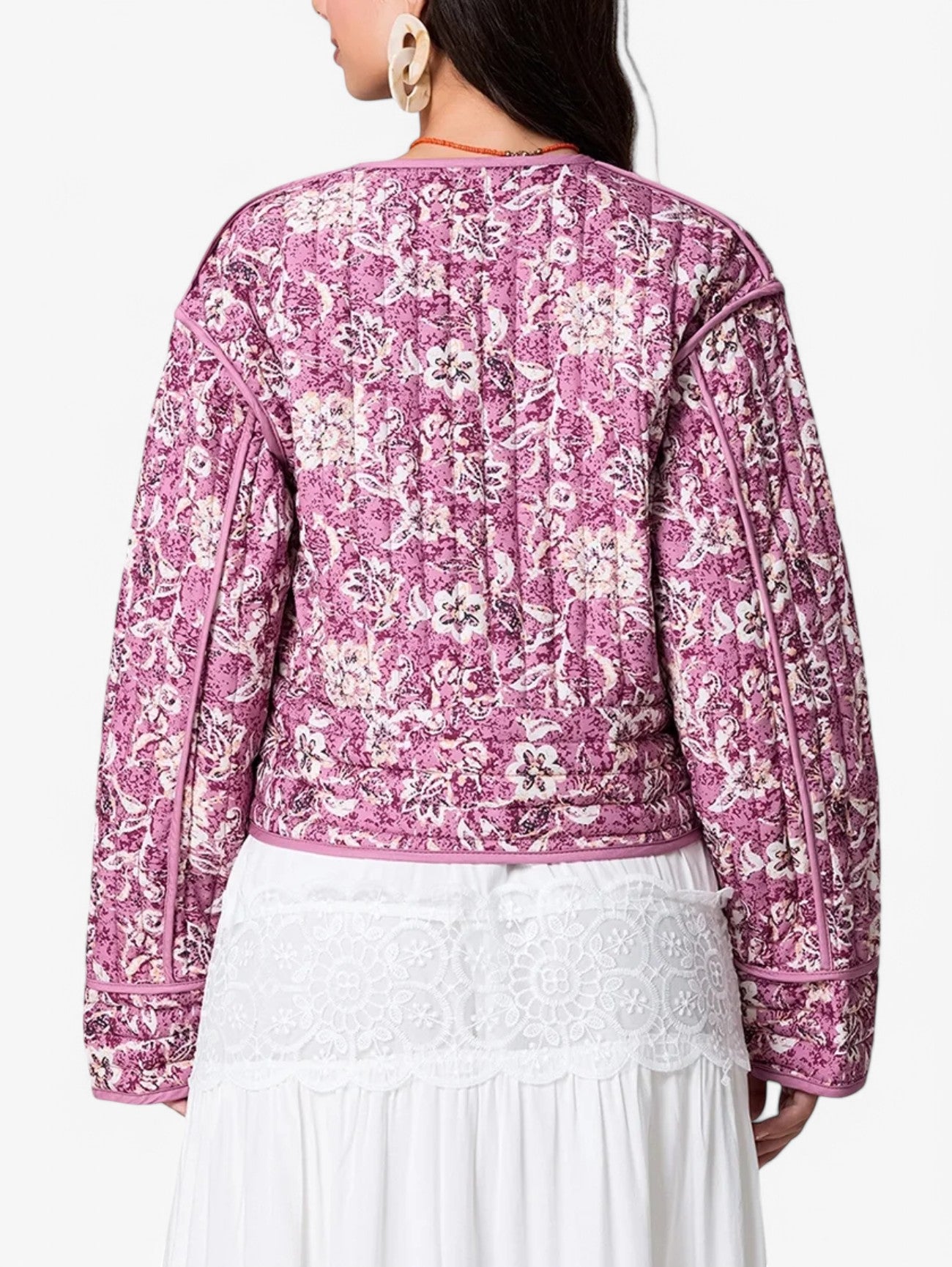 Jada | Women’s Floral Quilted Flower  Button-Up Puffer Jacket Coat
