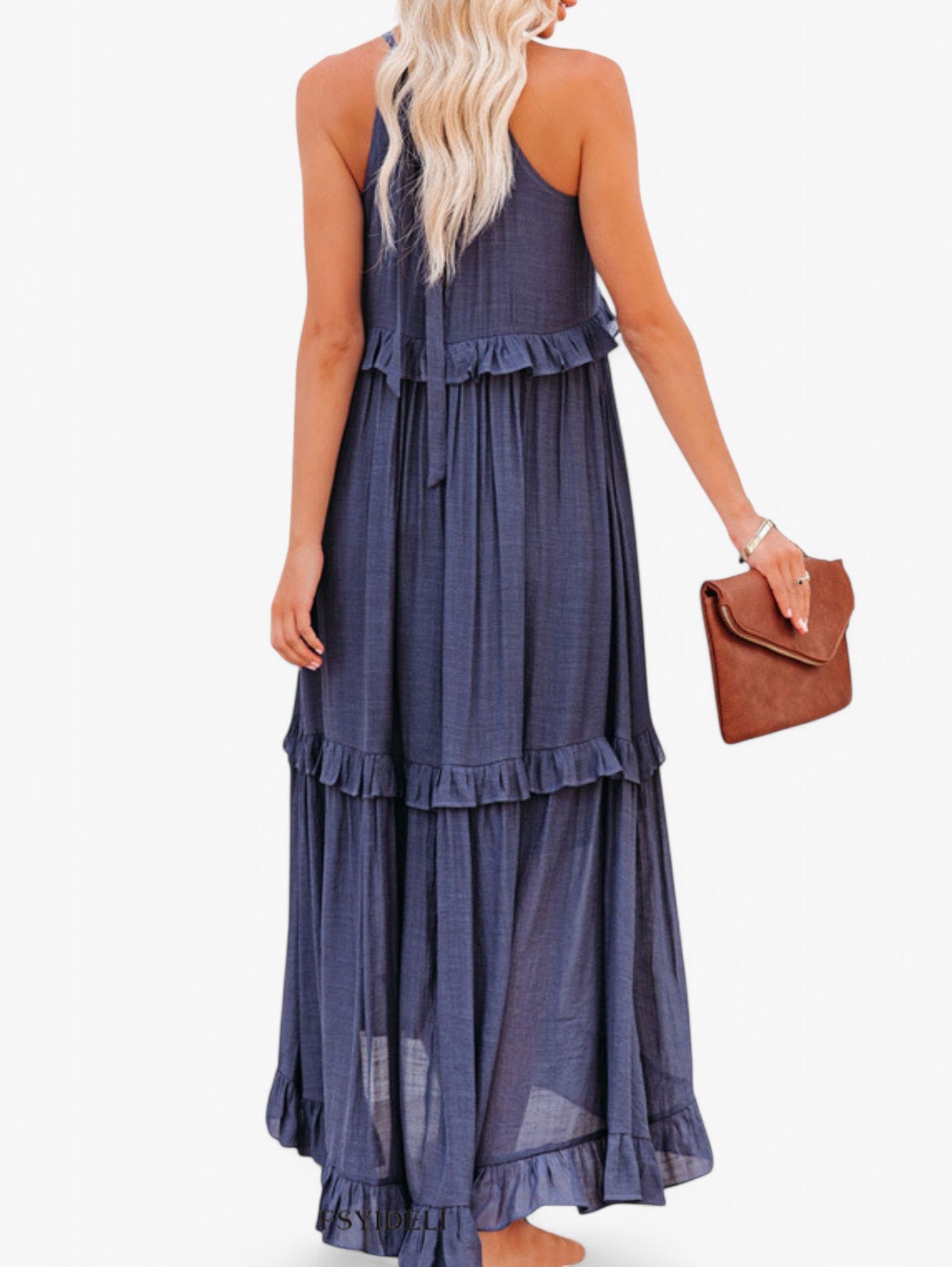 Jada | Women's Sleeveless Halter Neck Pleated Summer Maxi Dress