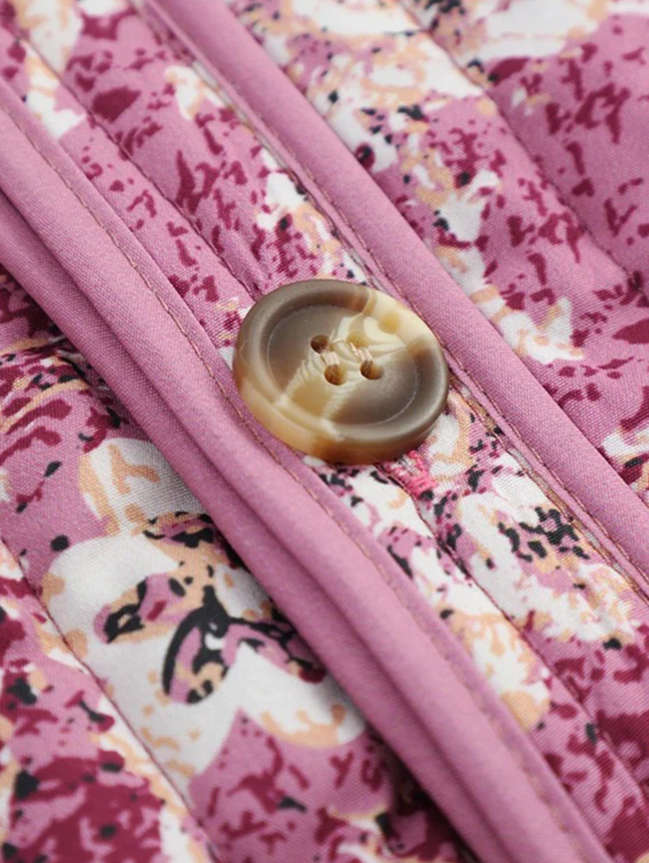 Jada | Women’s Floral Quilted Flower  Button-Up Puffer Jacket Coat