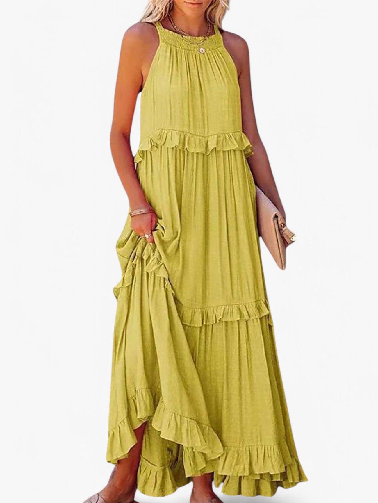 Jada | Women's Sleeveless Halter Neck Pleated Summer Maxi Dress