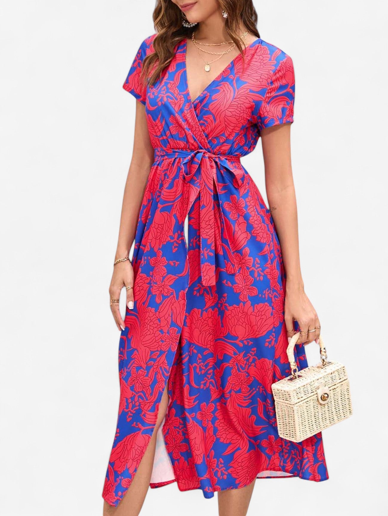 Jada | Women's Boho Wrap Wedding guest Midi Dress with Split