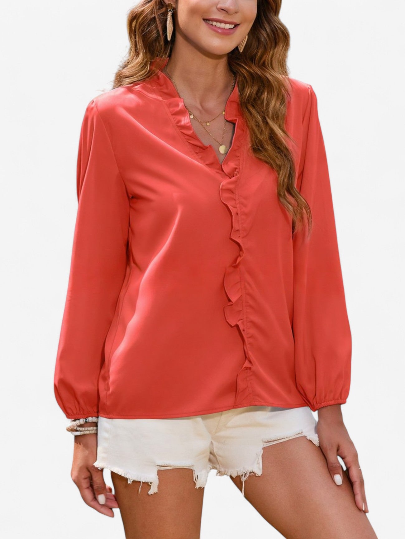 Jada | Women's Long Sleeve Loose Ruffle Shirt Top