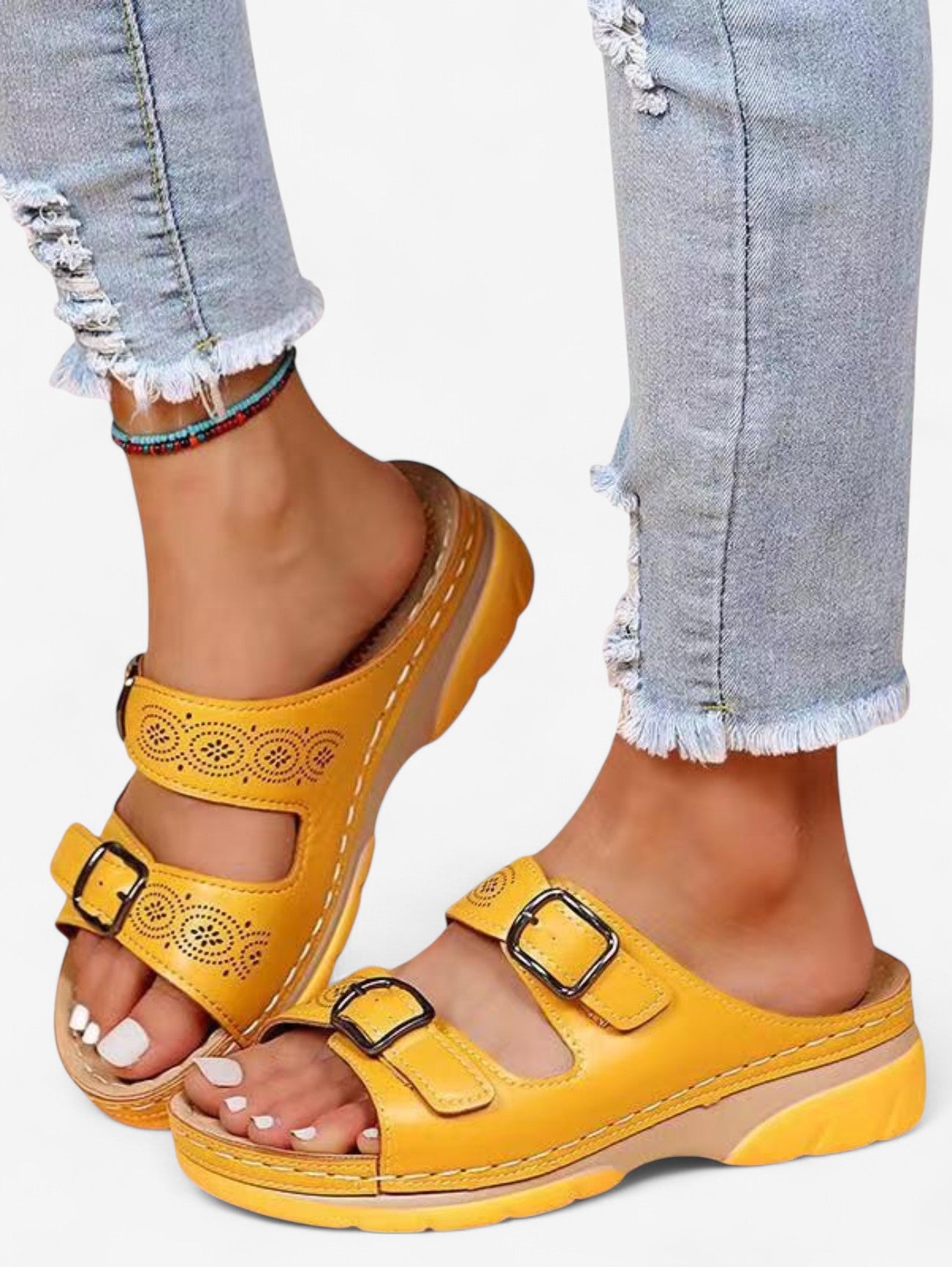 Jada | Women's Double Buckle Slip On Wedge Sandals
