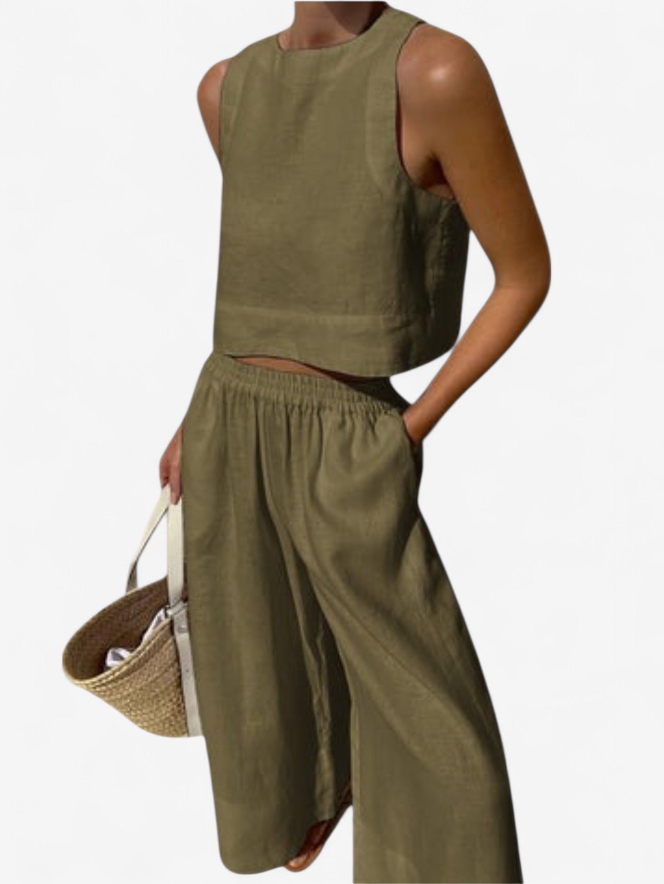 Jada | Women’s Sleeveless Crop Top and Wide Leg Pants Set