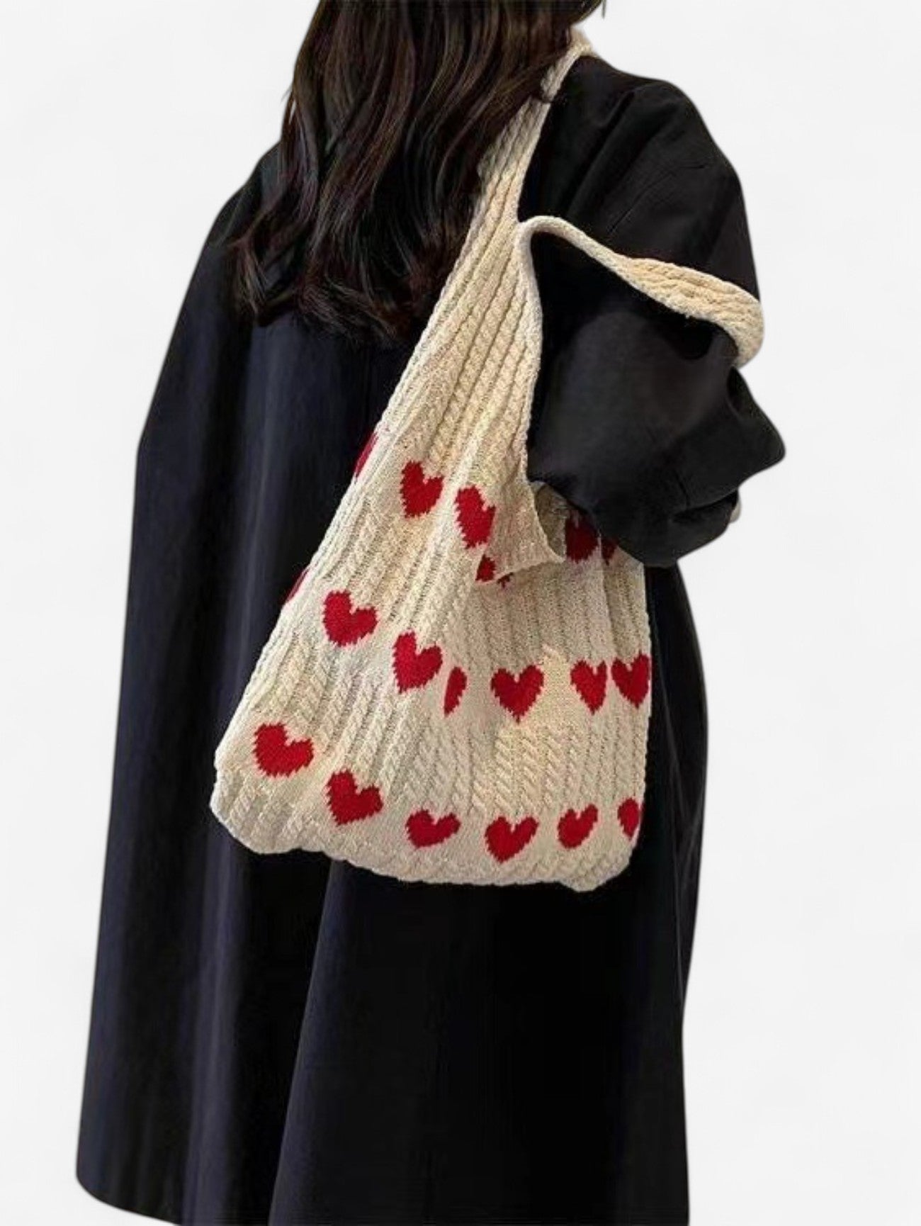 Jada | Women's Large Soft Crochet Heart Tote Bag