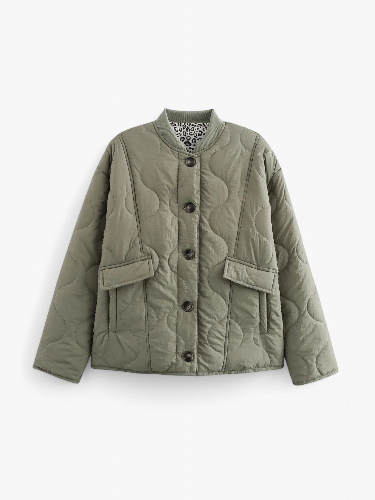 Jada | Women’s Quilted Lightweight Puffer Jacket Lined Coat with Leopard Print Sleeve Detail