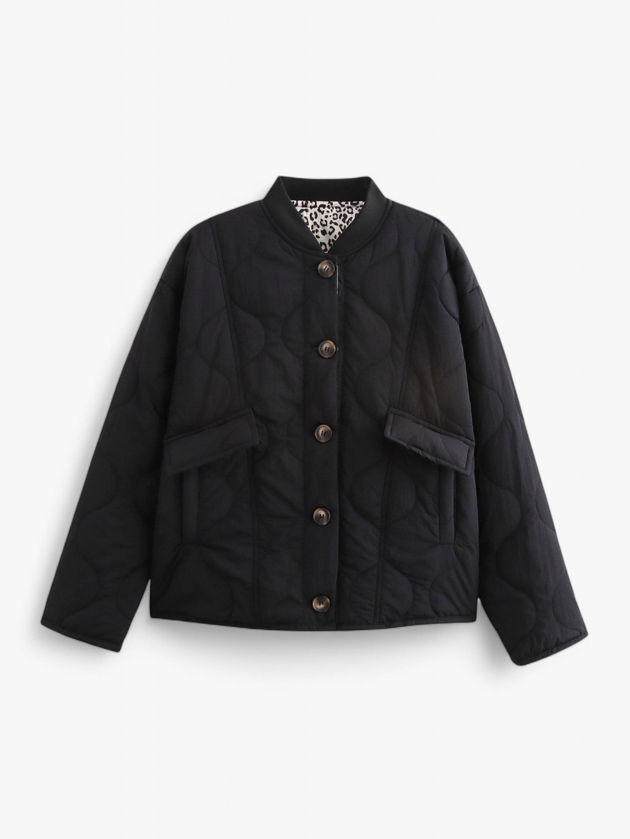 Jada | Women’s Quilted  Puffer Jacket Lined Coat with Leopard Print Sleeve Detail