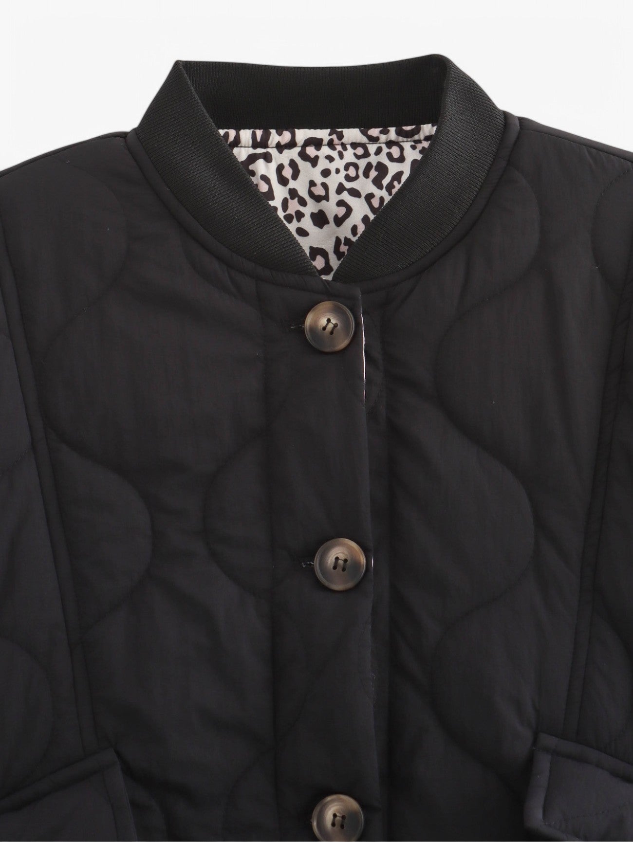 Jada | Women’s Quilted  Puffer Jacket Lined Coat with Leopard Print Sleeve Detail