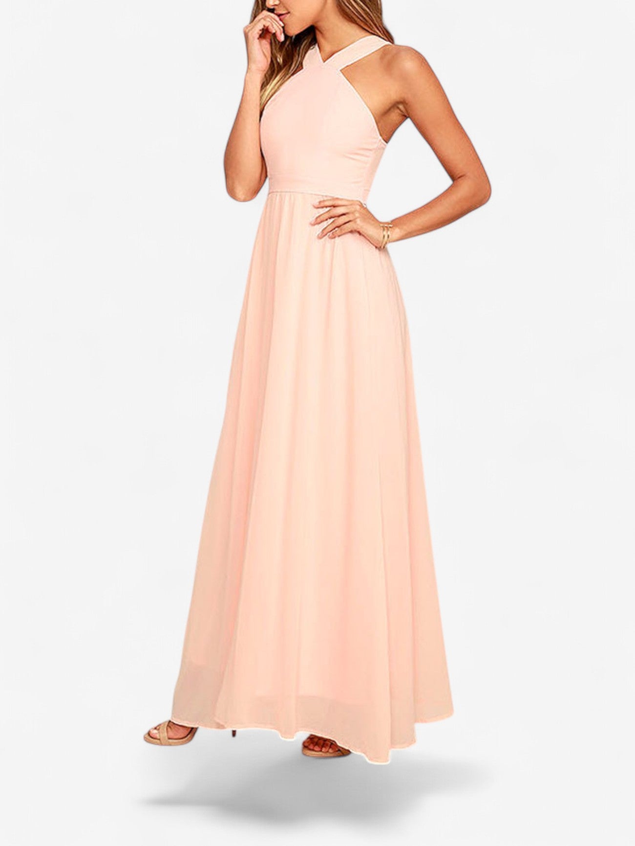 Jada | Women’s Wedding Guest Wrap Sleeveless Chiffon Maxi Dress