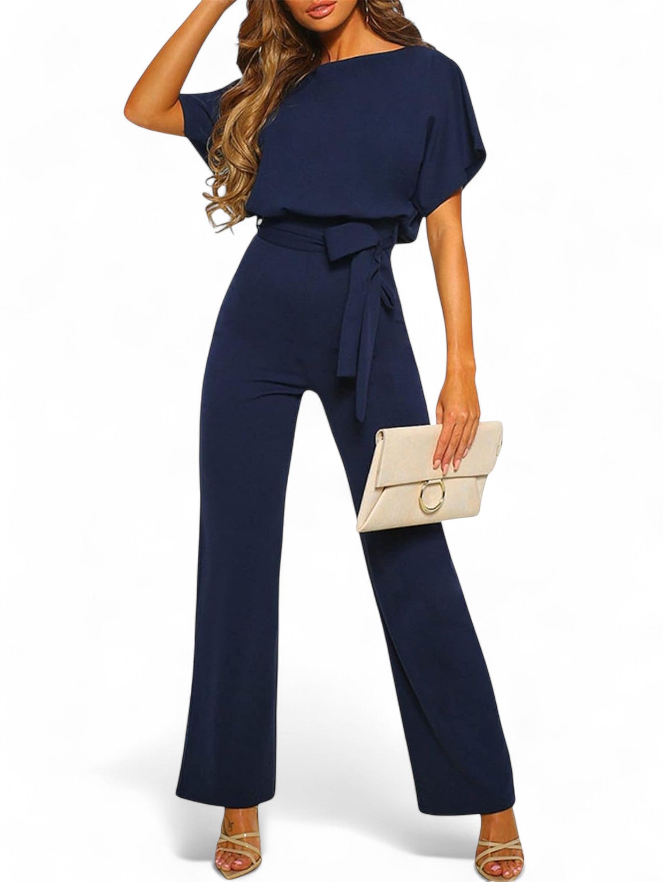 Jada | Women's Elegant Short Sleeve Wide Leg Jumpsuit