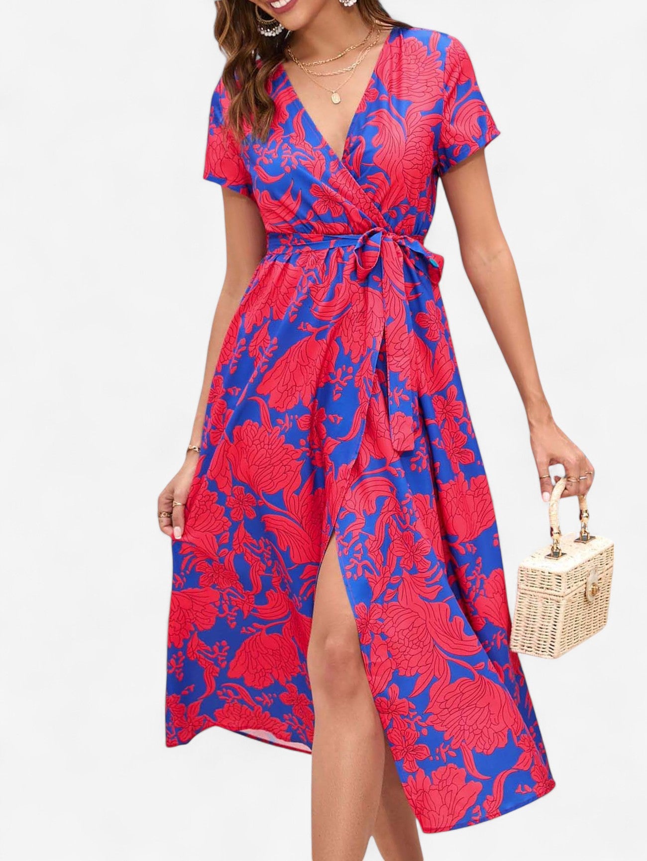 Jada | Women's Boho Wrap Wedding guest Midi Dress with Split
