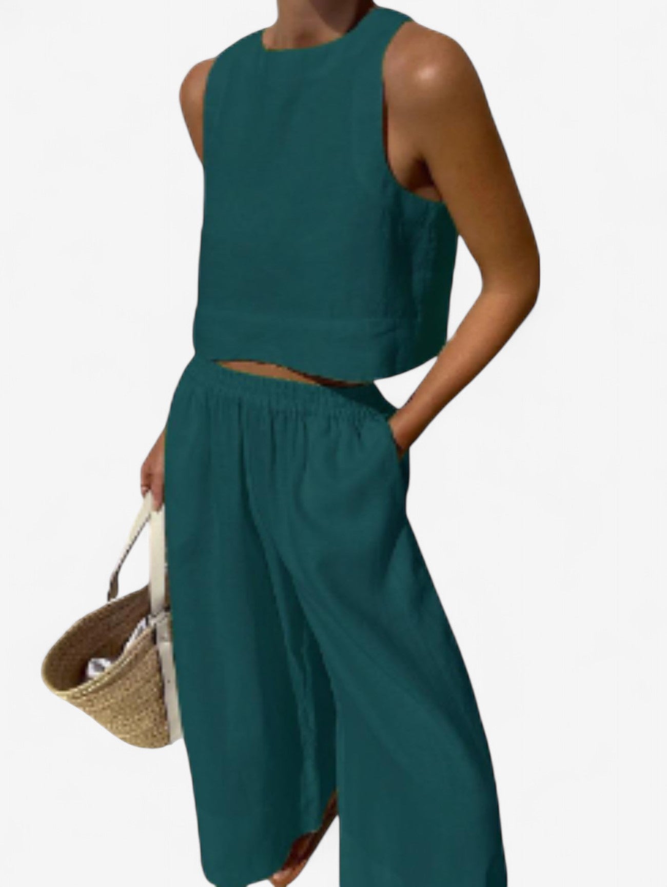 Jada | Women’s Sleeveless Crop Top and Wide Leg Pants Set