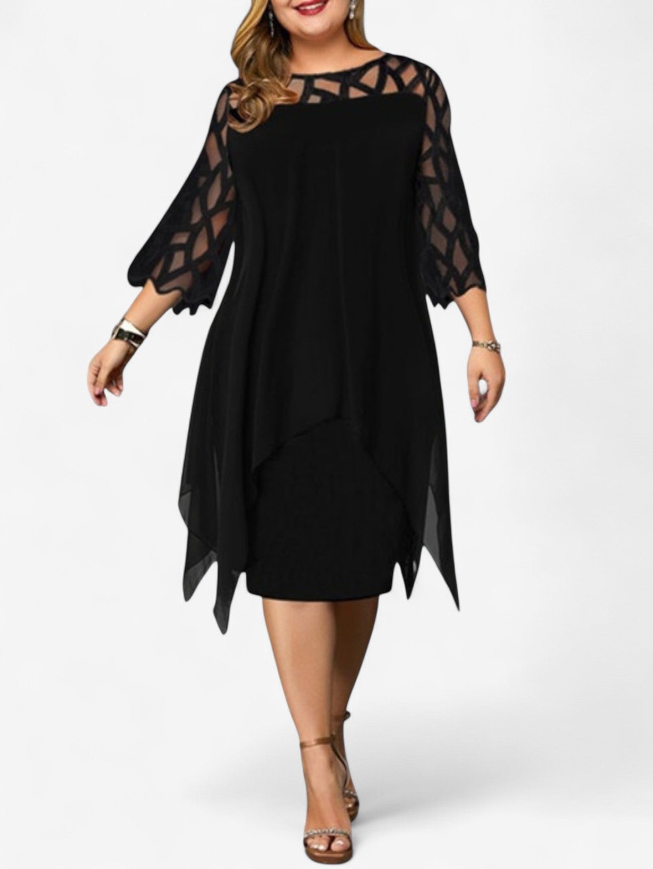 Jada | Women's Elegant Plus Size Layered Sleeve Midi Dress