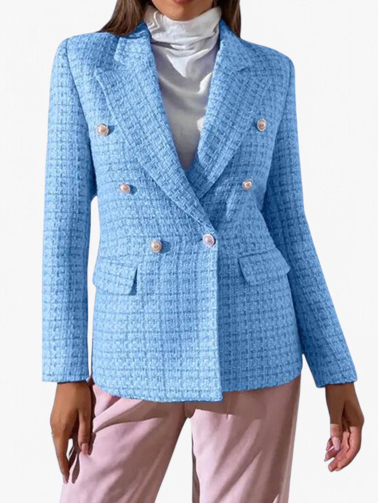 Jada | Women's Elegant Textured Tweed Fitted Blazer Jacket with Gold Buttons