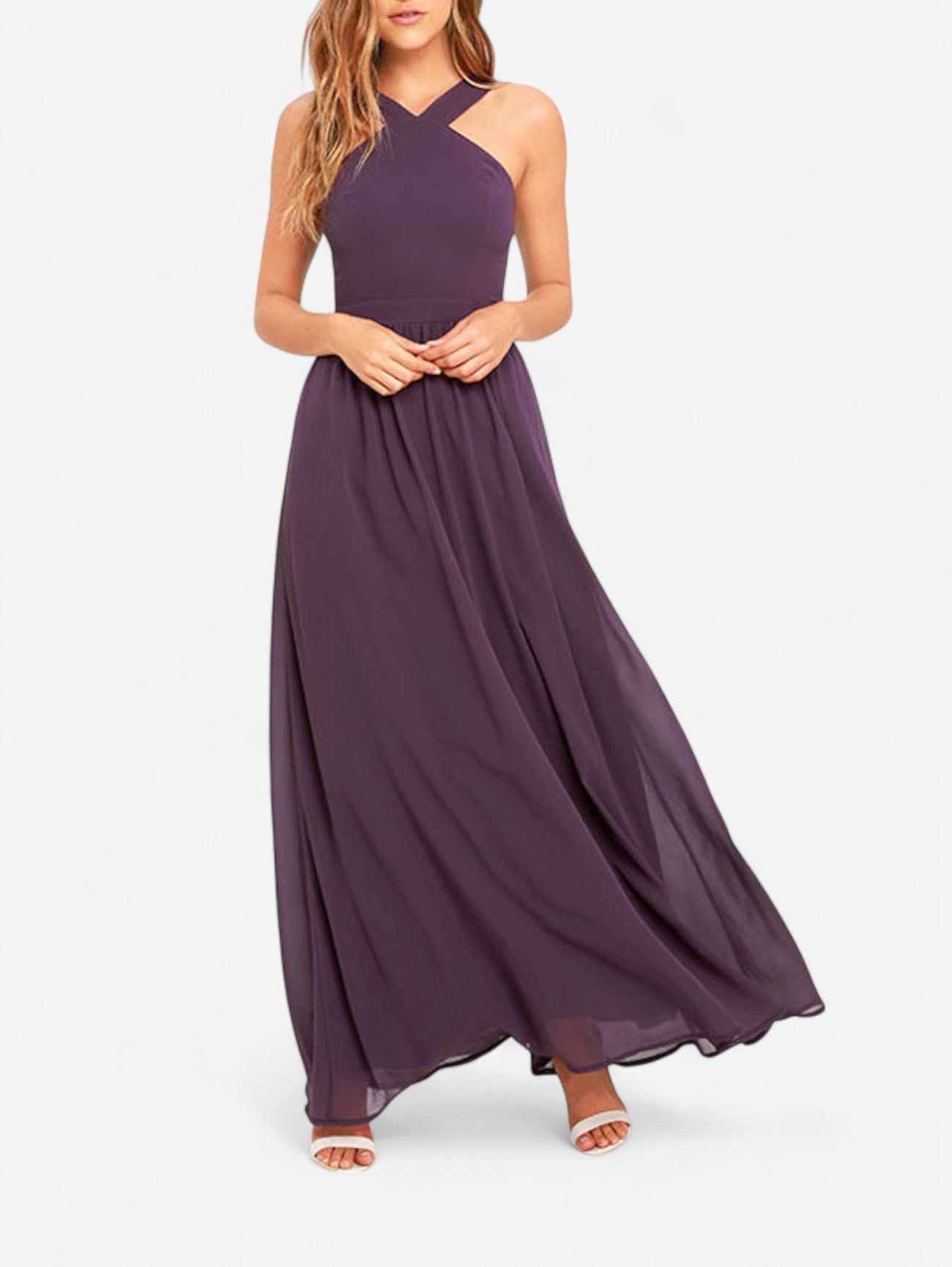 Jada | Women’s Wedding Guest Wrap Sleeveless Chiffon Maxi Dress