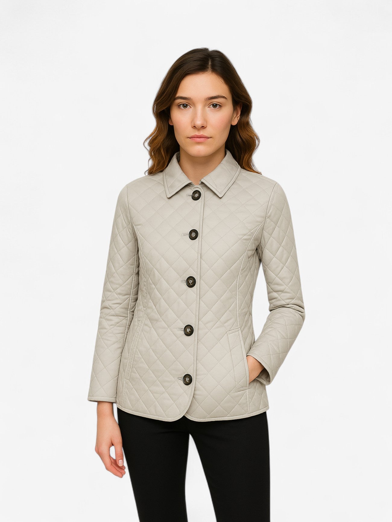 Jada | Women's Quilted Diamond Pattern Button Up Jacket