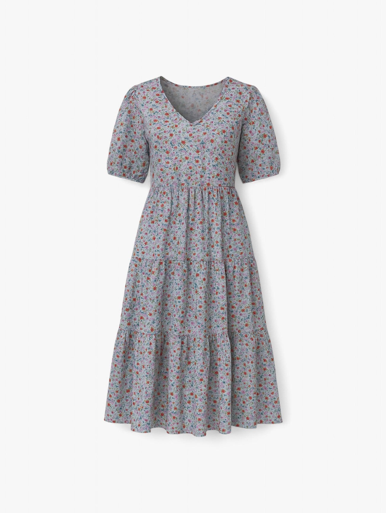 Jada | Women's Fancy Floral V-Neck Short Sleeve Summer Midi Dress