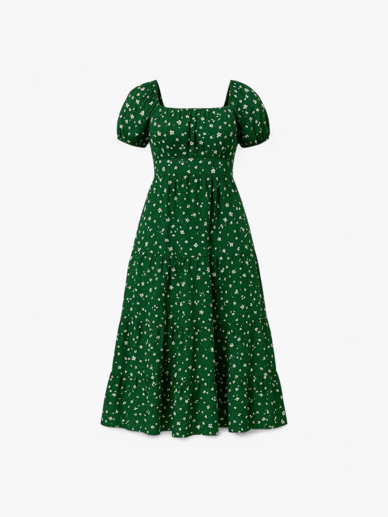 Jada | Women's Floral A-Line Square Neck Puff Summer Midi Dress