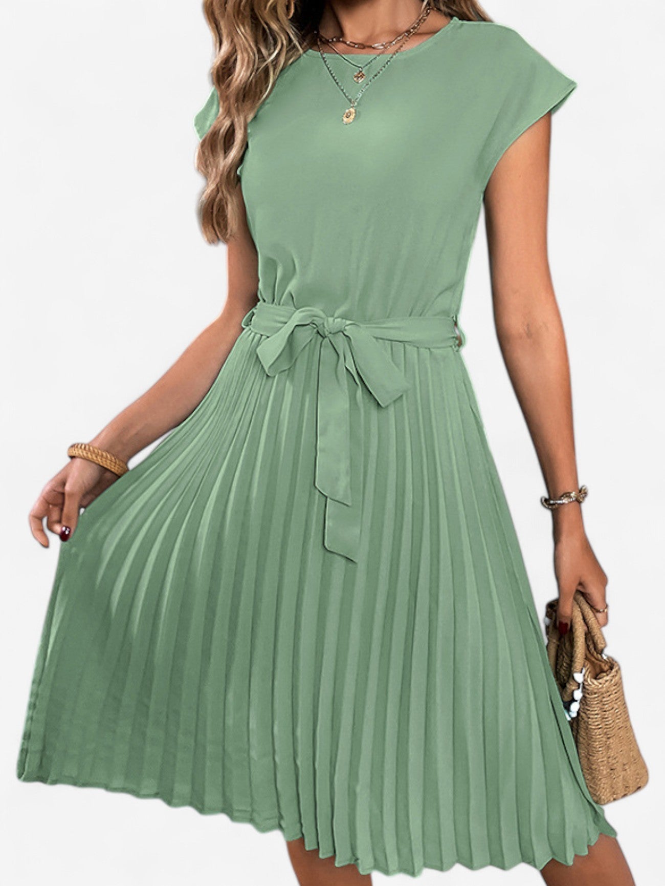 Jada | Women’s Pleated Formal Wrap Summer Midi Dress