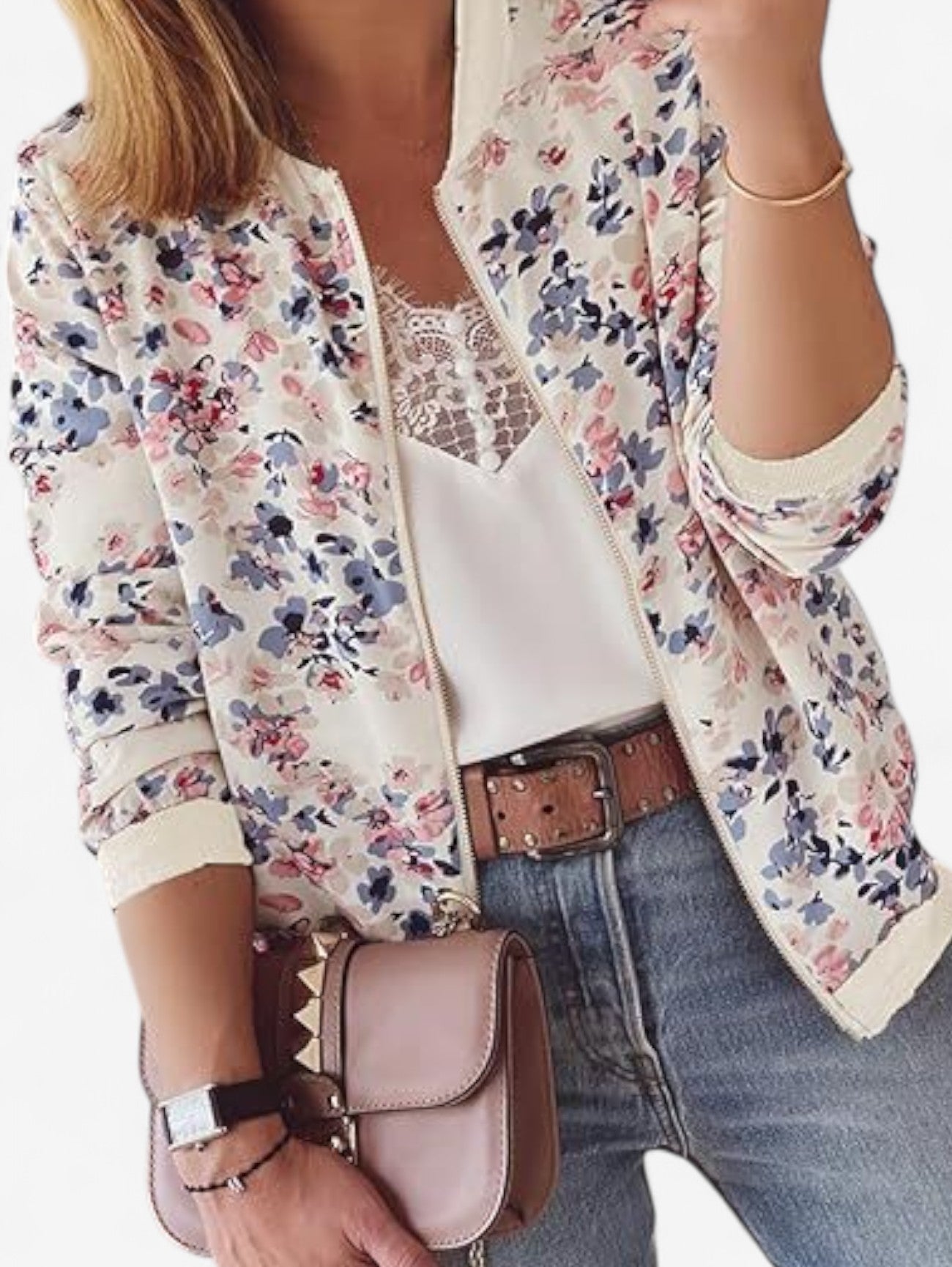 Jada | Women's Floral Zip Up Bomber Jacket Long Sleeve