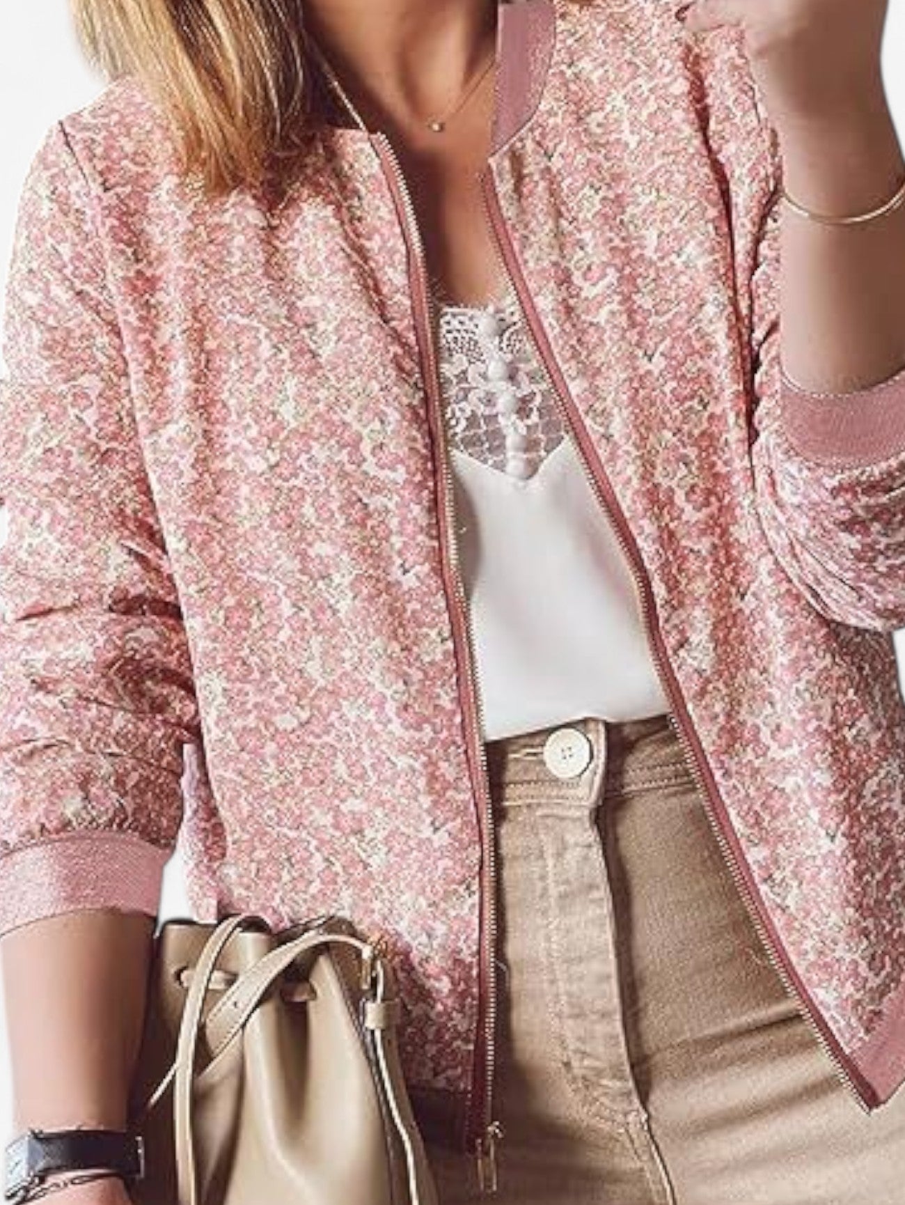 Jada | Women's Floral Zip Up Bomber Jacket Long Sleeve