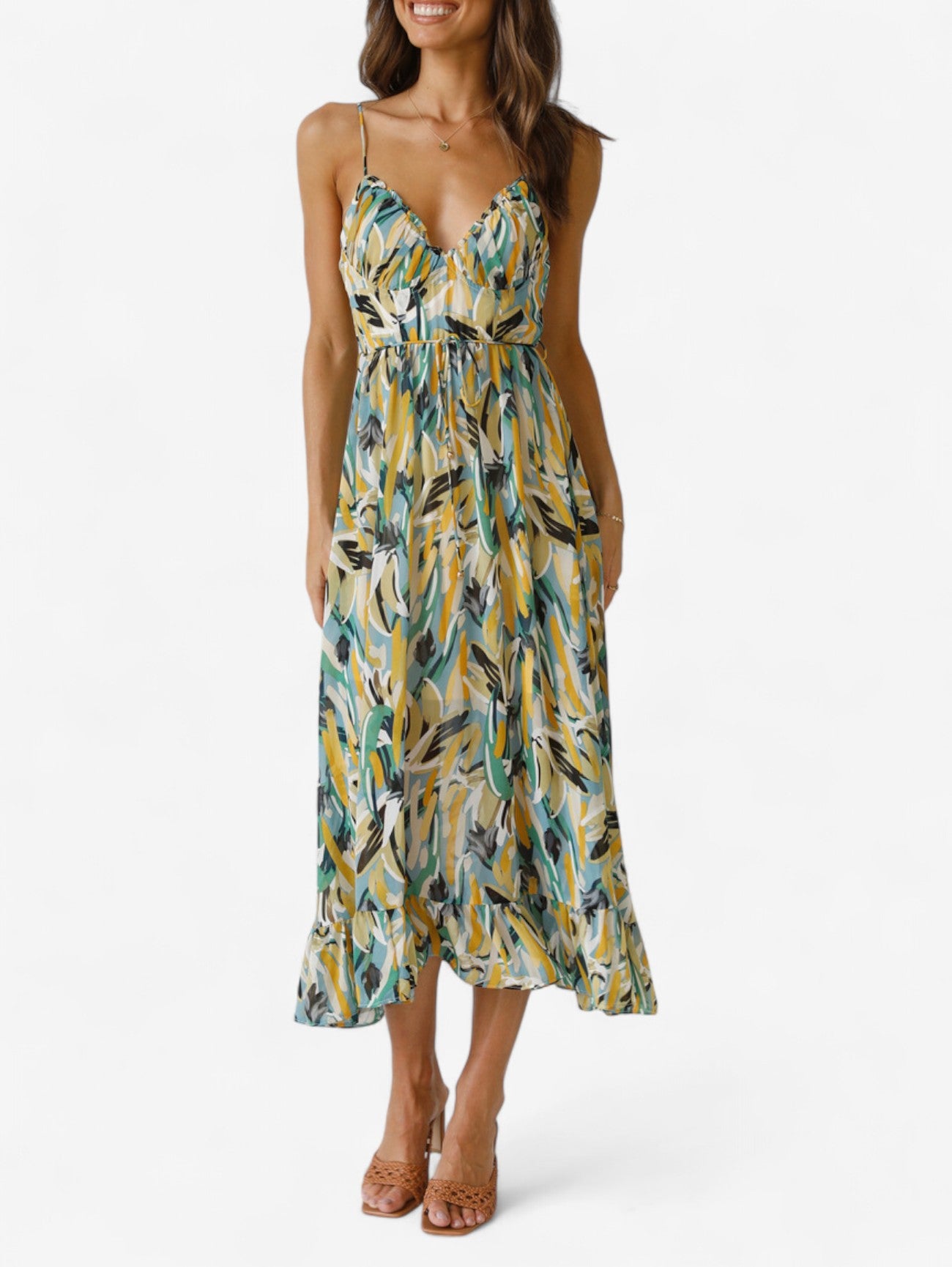 Jada | Women’s Wedding Guest V Neck Summer Midi Dress