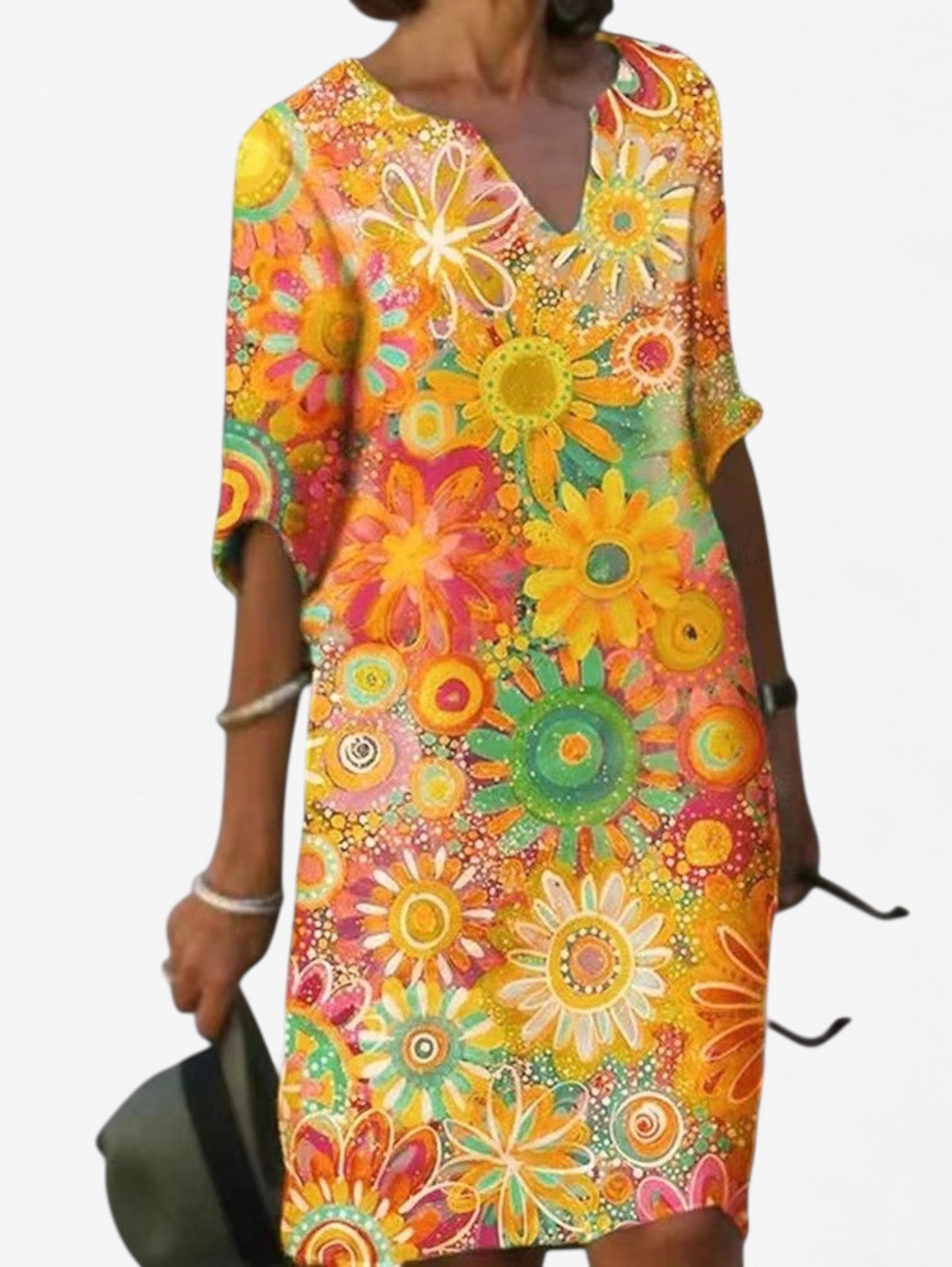 Jada | Women's V-Neck Wedding Guest Print Summer Midi Dress