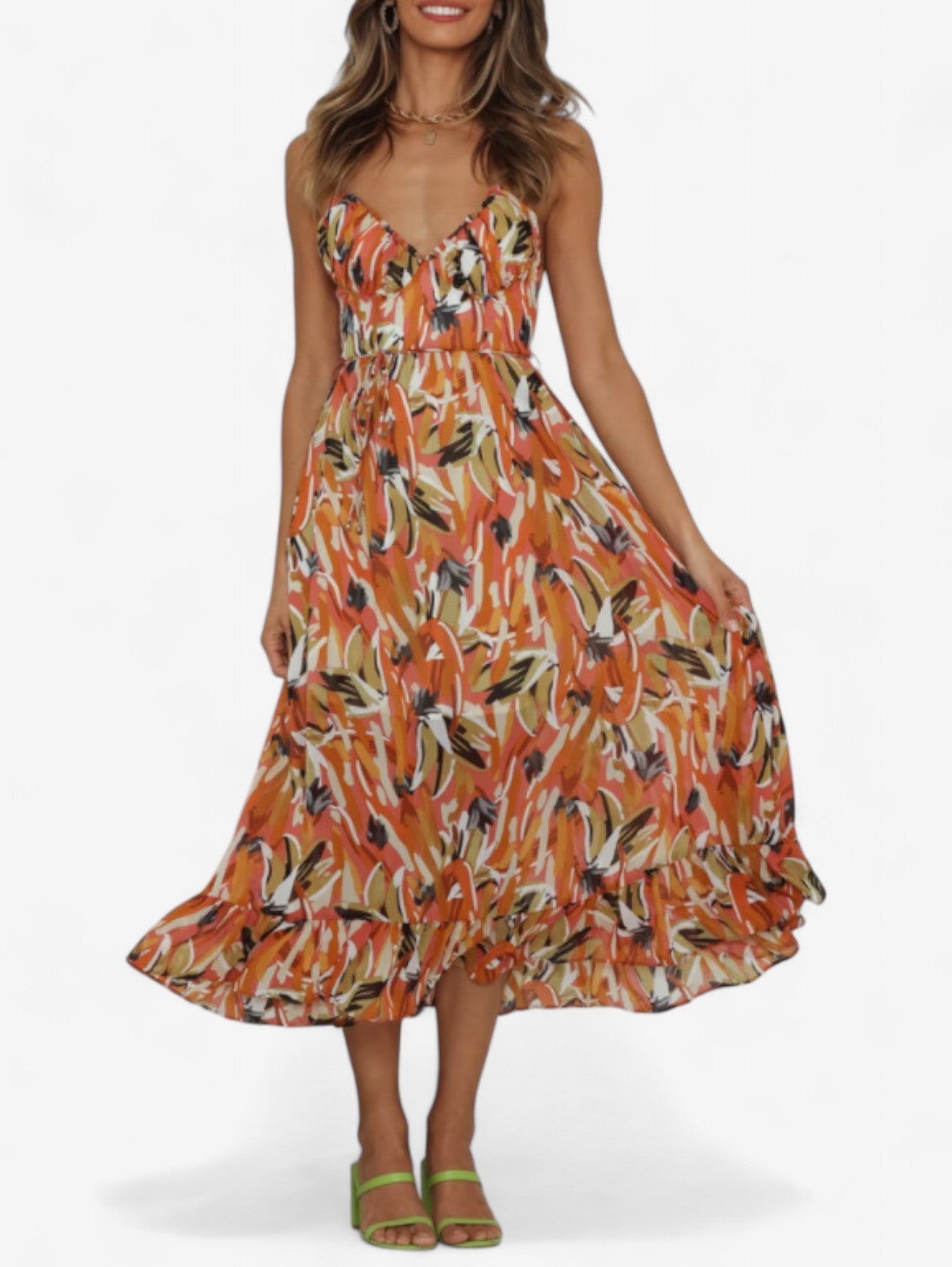 Jada | Women’s Wedding Guest V Neck Summer Midi Dress